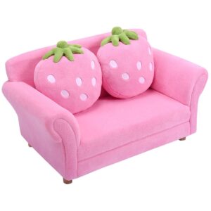 arlime kids sofa, upholstered toddler couch chair with ergonomic back & 2 strawberry pillows, double seat toddler armchair for boys girls