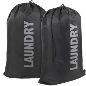 washable drawstring laundry bags 2 pack extra large heavy duty college dorm dirty laundry clothes travel bag and gym clothes bag for guys and girls (black "laundry")