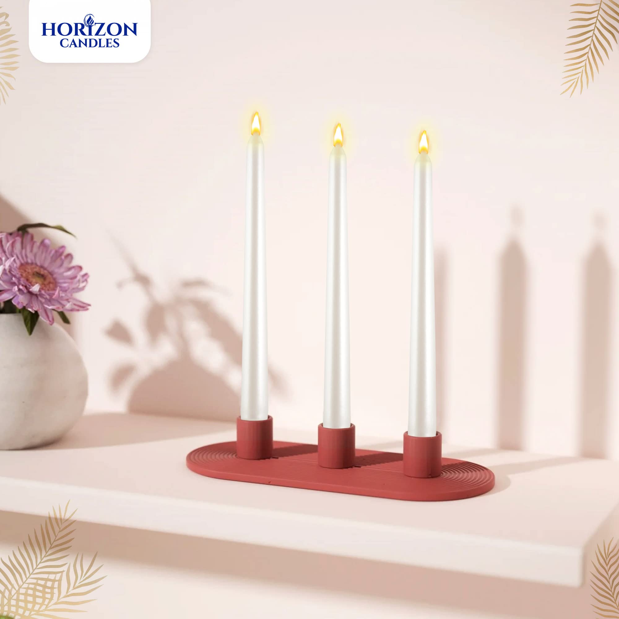 Horizon - 10-Piece Unscented Taper Candle Set | Smokeless & Dripless 9-Hour Burn | Perfect for Christmas Decor, Holiday Dinners, Weddings, and Festive Parties | Metallic Gold