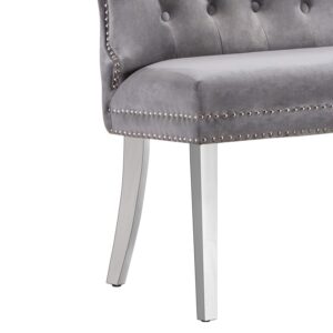 UDAX Velvet Bench with Back, Upholstered Armless Couch Settee with Button Tufted Backrest Nailhead Around, Light Grey