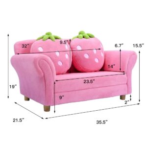 ARLIME Kids Sofa, Upholstered Toddler Couch Chair with Ergonomic Back & 2 Strawberry Pillows, Double Seat Toddler Armchair for Boys Girls