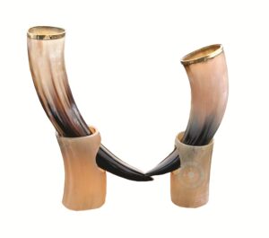 set of two antique style horn drinking horn mug with stand viking style beer wine mead mug wedding gift