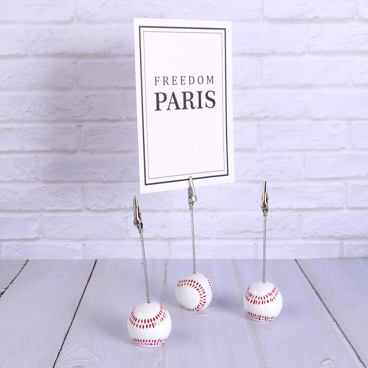 NUOBESTY Baseball Place Card Holders, Mini Baseball Base Table Number Holders Metal Note Clamps Photo Stands Message Clips for Sports Wedding Party Supplies 5pcs