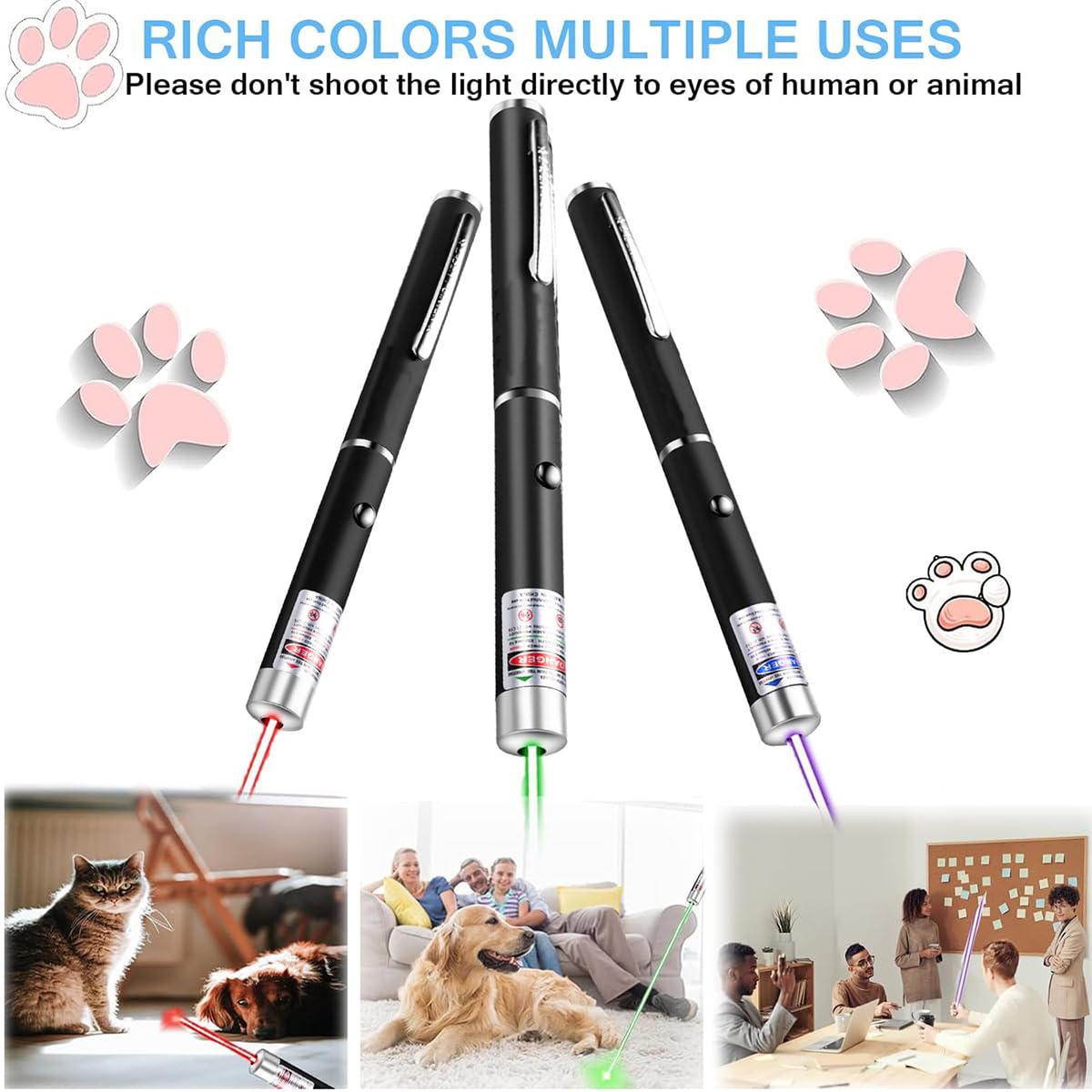 XIMIBI Red Green Violet Pointer for Cats (3 Pack), Pet Light Toys for Kittens and Dogs, Indoor Training and Chaser Toys for Cats.