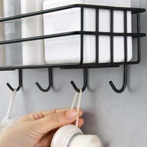 DOITOOL Self Adhesive Bathroom Shelf with Hooks, Shower Organizer Metal Shower Rack Bathroom Storage Basket, Kitchen Organization and Bathroom Storage