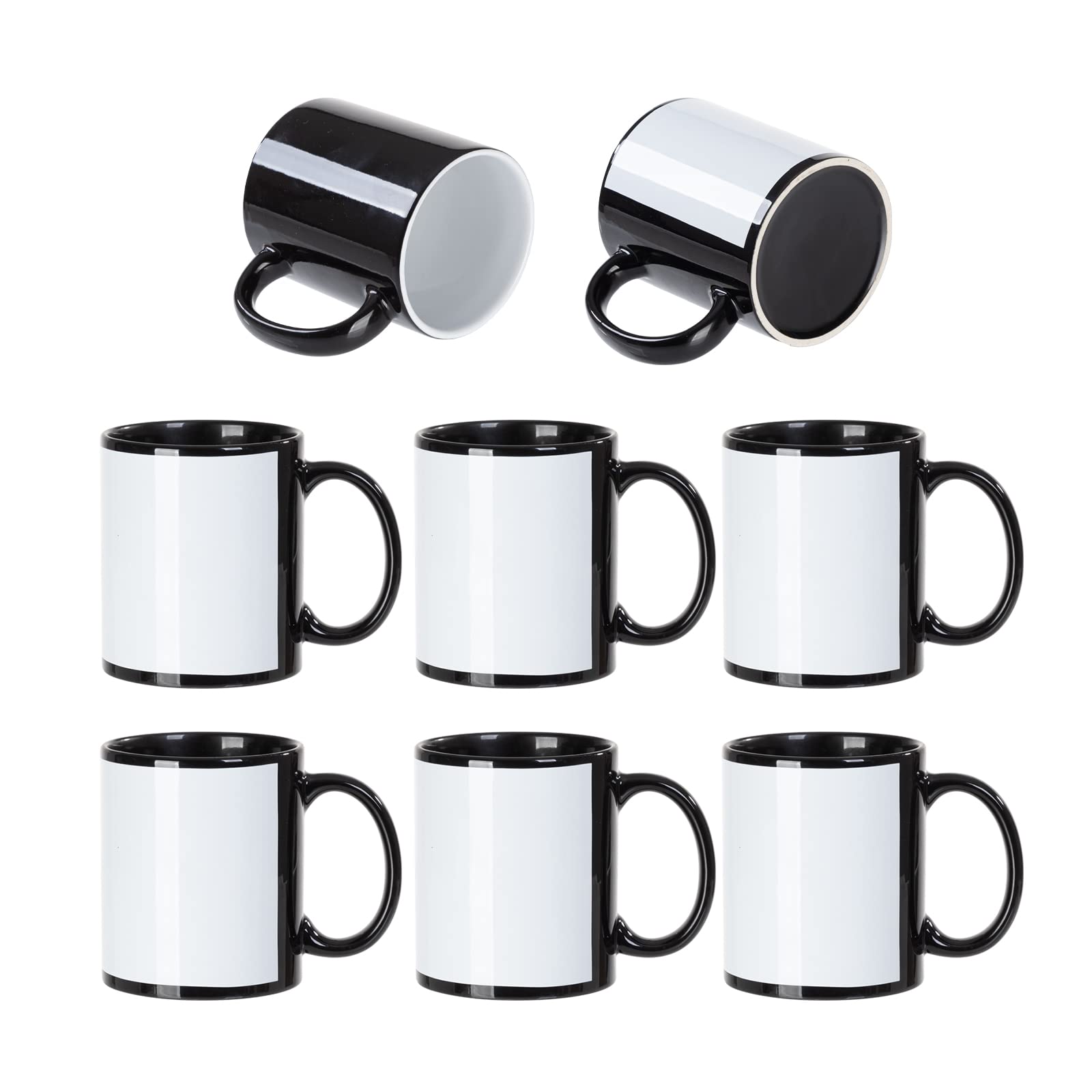 PYD Life 8 Pack Sublimation Coffee Mugs Blanks Black with White Patch 11 OZ Ceramic Photo Mugs Cups Bulk for Cricut Mug Press Print