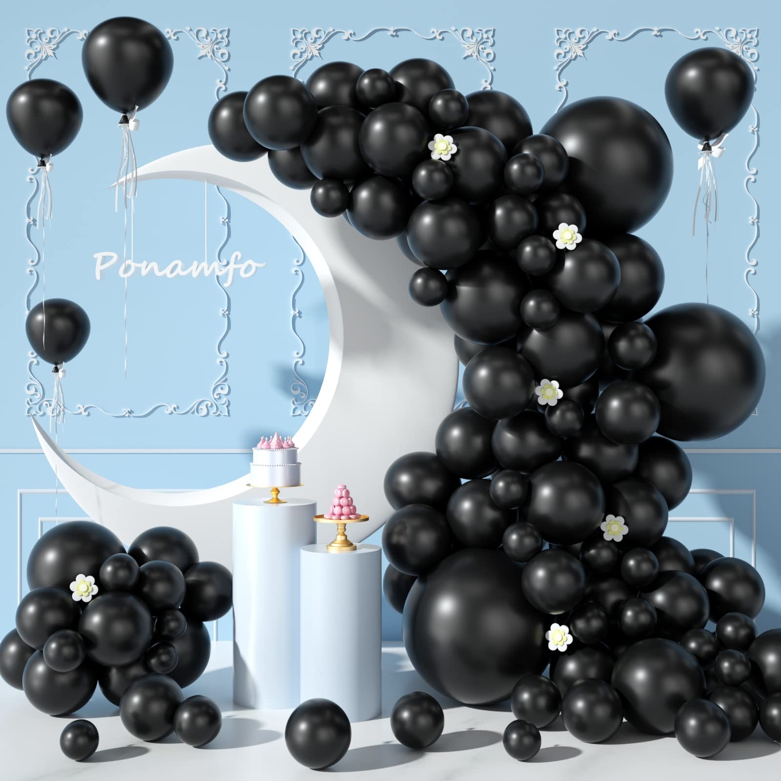 Ponamfo Black Party Latex Balloons - 100Pcs 18"+12"+10"+5" Ballons Balloon Arch Kit as Birthday Party Balloons Baby Shower Balloons Wedding Anniversary Bridal Shower Party Decorations