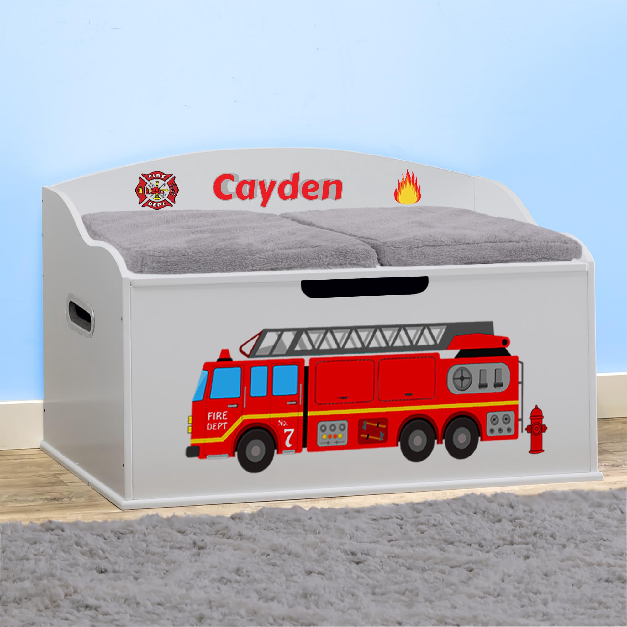 DIBSIES Personalized Creative Wonders Toy Box (Firetruck, Dream Cloud Grey)