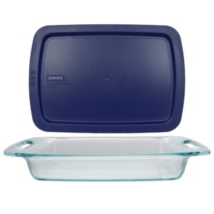 pyrex (1) c-233 3qt easy grab glass baking dish & (1) c-233-pc 3qt blue easy grab lid