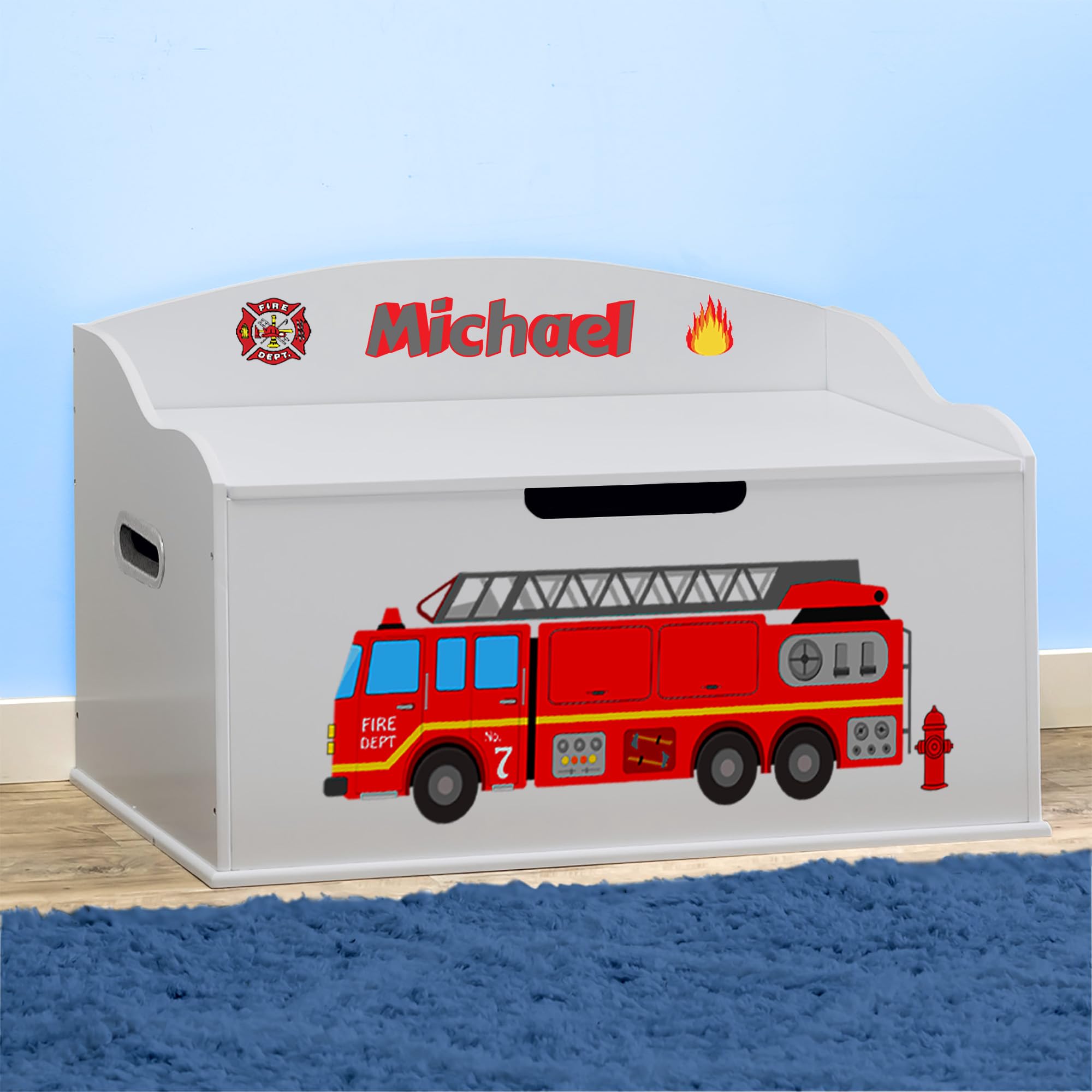 DIBSIES Personalized Creative Wonders Toy Box (Firetruck, Dream Cloud Grey)