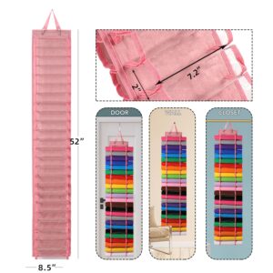 AGX Bravo Vinyl Roll Holder with 48 Compartments - Clear Vinyl Storage Organizer Wall Mount/Over The Door, Hanging Craft Vinyl Storage Rack with Door Hooks and Strap (pink)