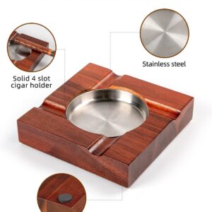 Wood Cigar Ashtray Cigar Accessories Cigarettes Ashtrays for Indoor Outdoor Patio Home Office Use Square Wooden Brown Cigar Ash Tray Cigar Gift Sets for Men with GIFT BOX (Classic)