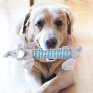 CCDAY Plush Squeaky Dog Chew Toys 3 Packs, Indestructible Tough Durable Dog Toothbrush Toys for Small and Medium Dogs Natural Material Dental Care Puppy Toys (Gray)