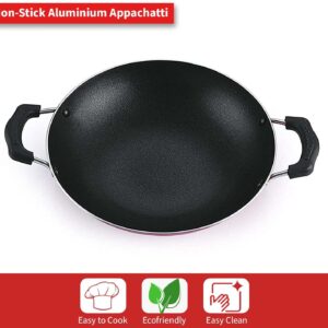 PANCA Non-Stick Aluminium Appachatti with Stainless Steel lid, 2.6mm, Red/Black, 23cm, Gas Compatible