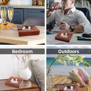 Wood Cigar Ashtray Cigar Accessories Cigarettes Ashtrays for Indoor Outdoor Patio Home Office Use Square Wooden Brown Cigar Ash Tray Cigar Gift Sets for Men with GIFT BOX (Classic)