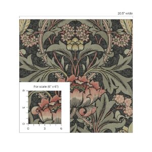 NextWall Acanthus Floral Peel and Stick Wallpaper (Charcoal & Rosewood)