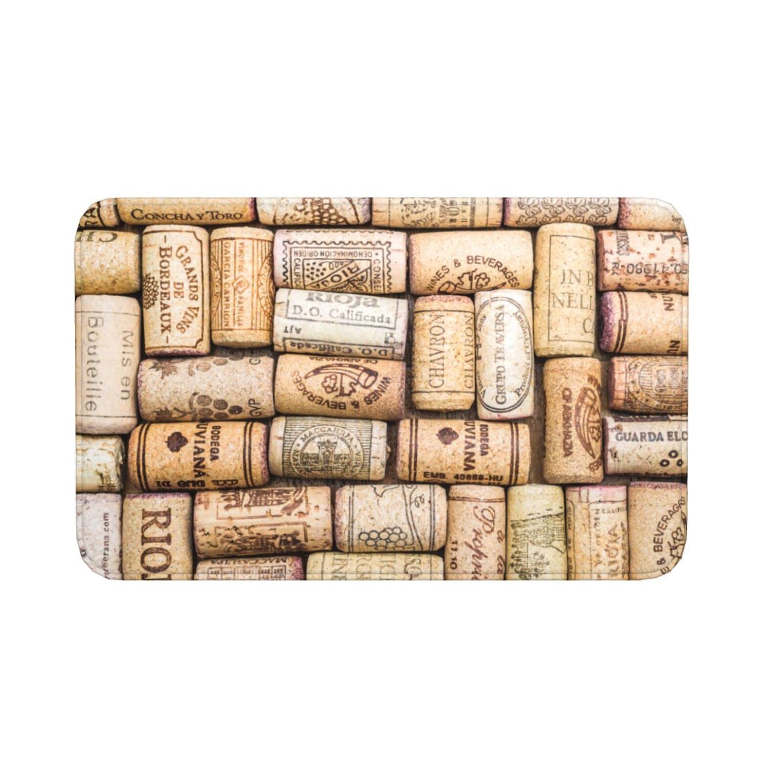 MUKJHOI Retro Wine Cork Pattern Door Mat 20x31.5 Inch Sponge Velvet Surface Area Rug Non Slip Kitchen Indoor Floor Runner Rugs for Home Decor Bedroom Living Dining Room