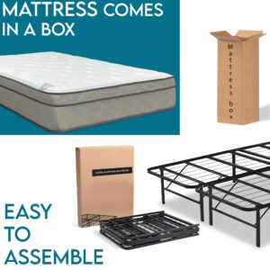 Mayton Queen 12 Inch Breathable Ultra Plush Hybrid Mattress Pain and Pressure Relieving Extra Soft EuroTop & Black 14" Metal Platform Bed Frame, Mink