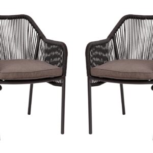 Flash Furniture Kallie Set of 2 Indoor/Outdoor Stacking Club Chairs with Arms - UV Resistant Woven Black Seat & Back - Gray Zippered Cushions - Black Aluminum Frame