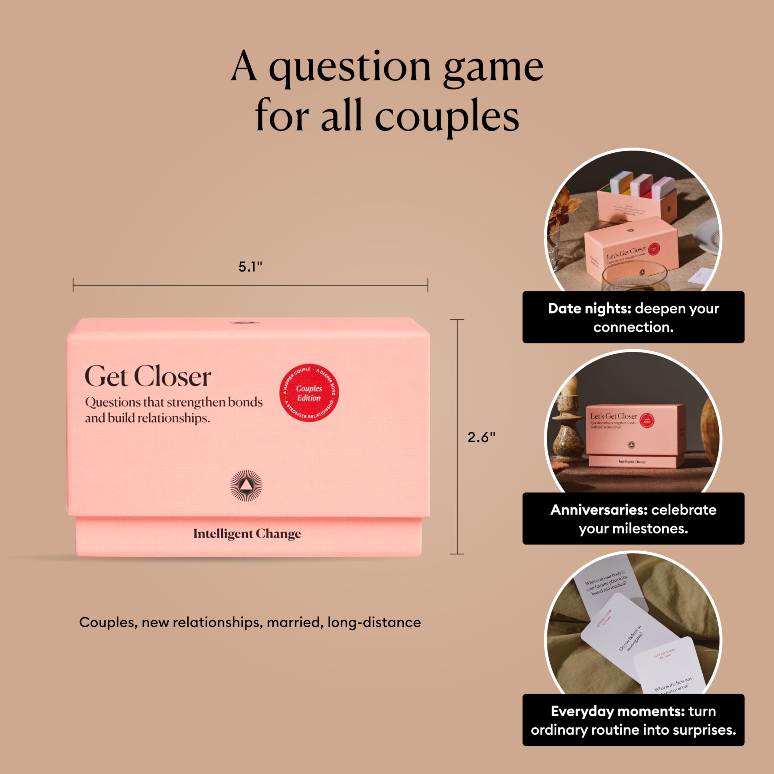 Intelligent Change Get Closer Conversation Cards for Couples, Intimacy Deck Card Game, Fun Date Night Ideas, 100 Icebreaker Couple Questions to Strengthen Bonds and Relationships