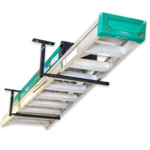 storeyourboard adjustable ladder ceiling rack, garage storage mount, folding ladders, extension ladders, overhead hanger