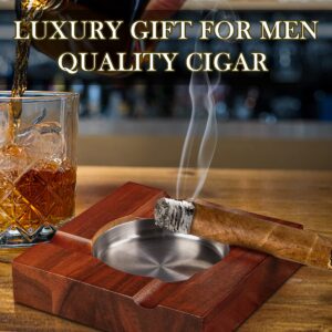 Wood Cigar Ashtray Cigar Accessories Cigarettes Ashtrays for Indoor Outdoor Patio Home Office Use Square Wooden Brown Cigar Ash Tray Cigar Gift Sets for Men with GIFT BOX (Classic)