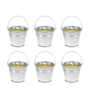 mega candles 6 pcs citronella scented metal tin bucket candle, hand poured paraffin wax candles 2.5 inch x 2.75 inch, great for indoor & outdoor use, camping, party usage & more