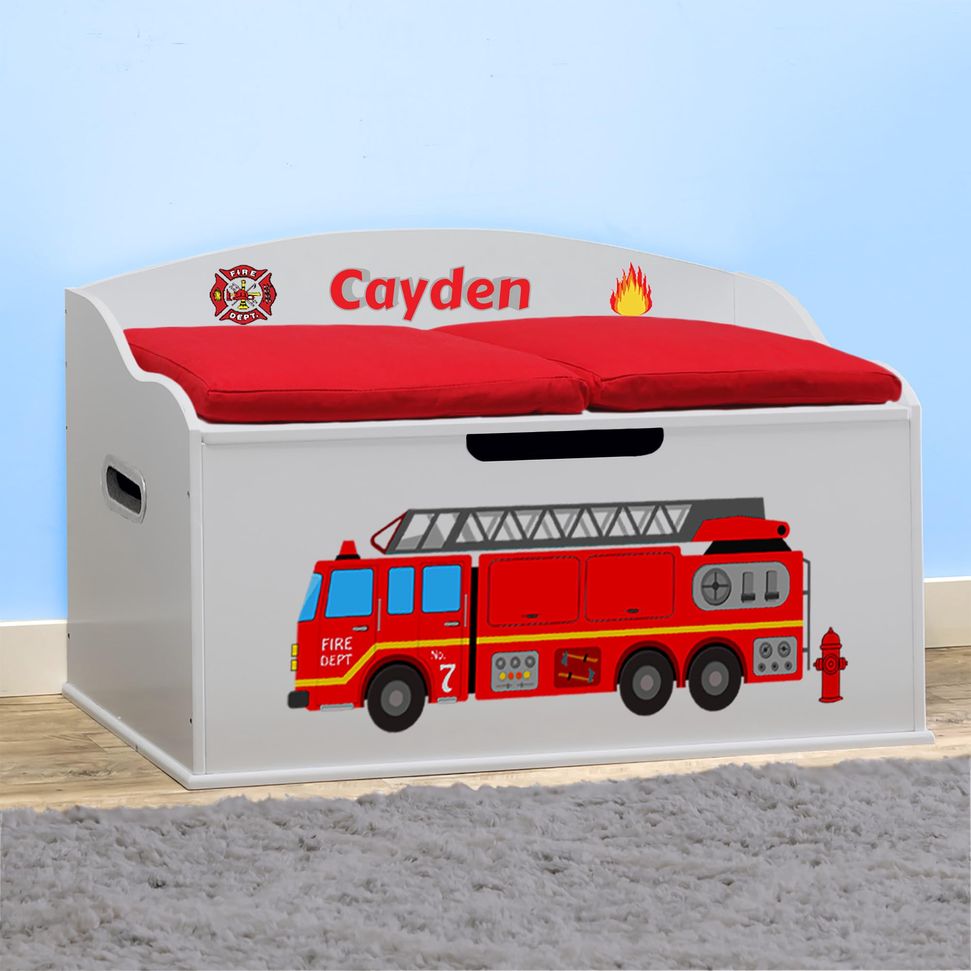 DIBSIES Personalized Creative Wonders Toy Box (Firetruck, Dream Cloud Grey)