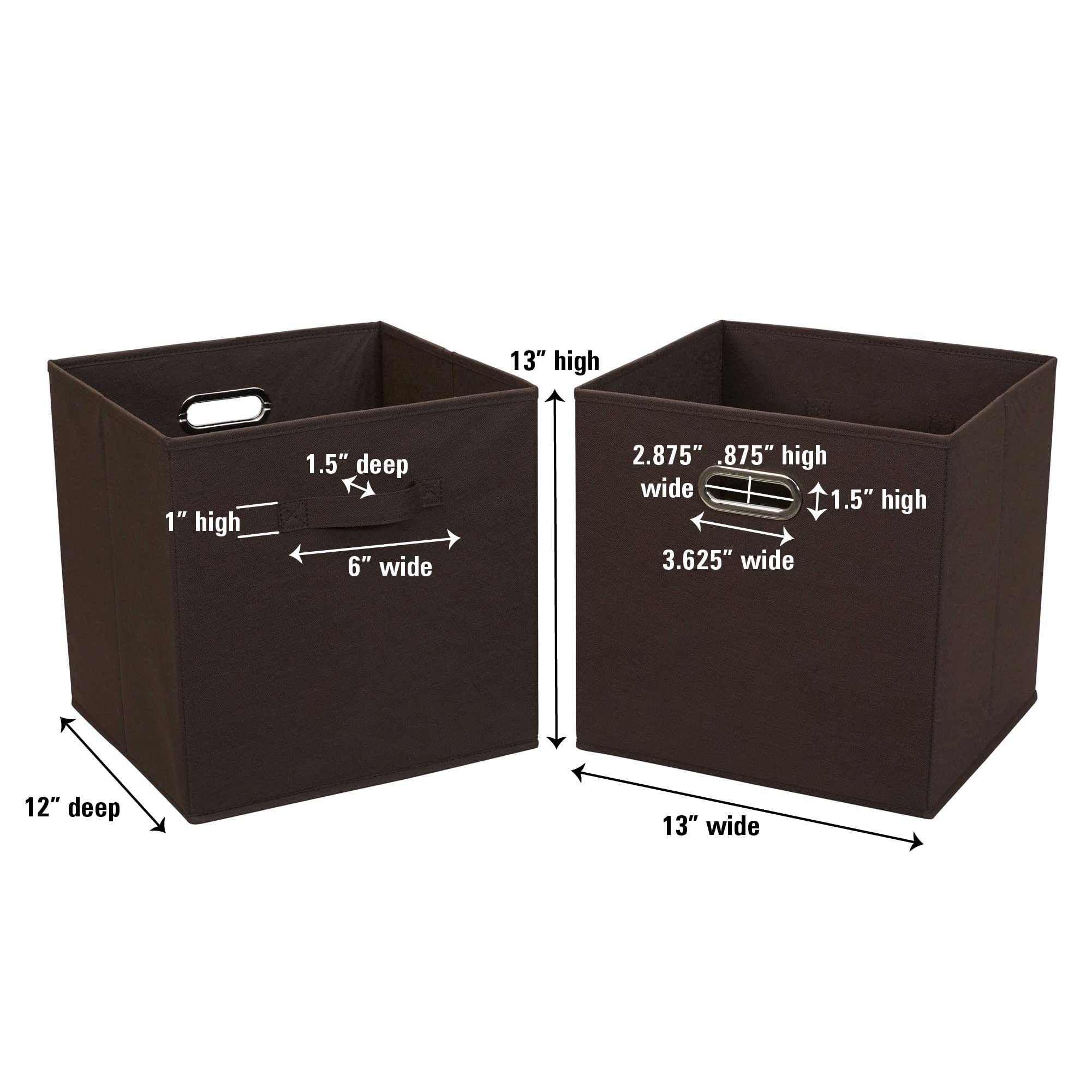 Household Essentials, Chocolate Brown 2 Pack Open Storage Bins with Dual Handles, 13 x 12 x 13