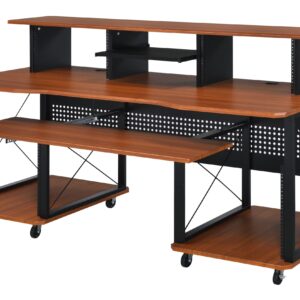 Acme Furniture Metal and Wooden Music Desk with Wheels, Cherry and Black