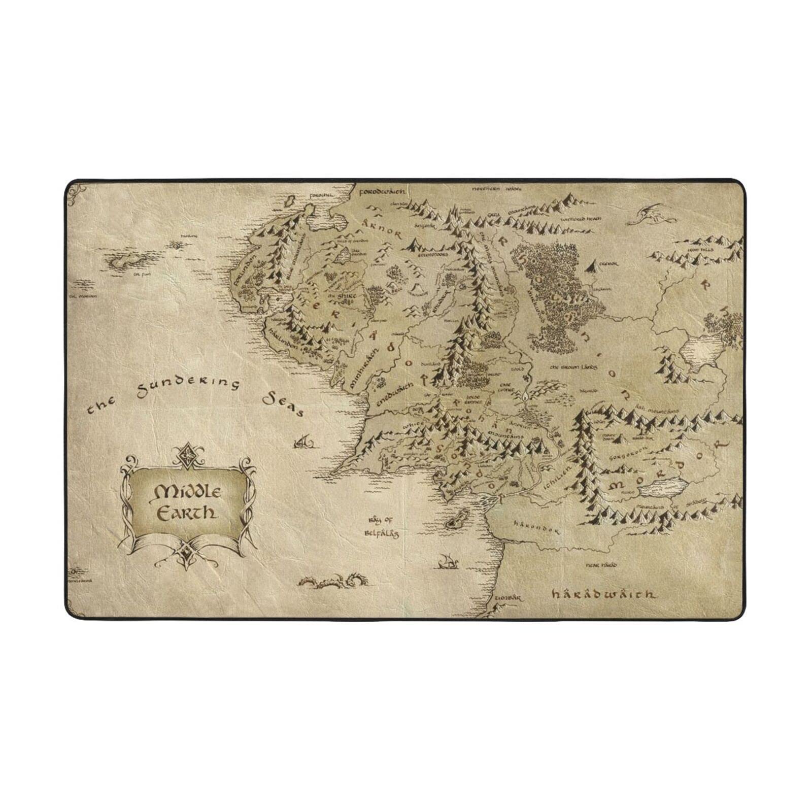 Gesey-R4T Middle Earth Map Pattern Home Area Rugs 3'3inchx5' Home Decor Carpet Soft Floor Mat Non-Slip for Living Room Bedroom, White, One Size