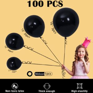 Ponamfo Black Party Latex Balloons - 100Pcs 18"+12"+10"+5" Ballons Balloon Arch Kit as Birthday Party Balloons Baby Shower Balloons Wedding Anniversary Bridal Shower Party Decorations