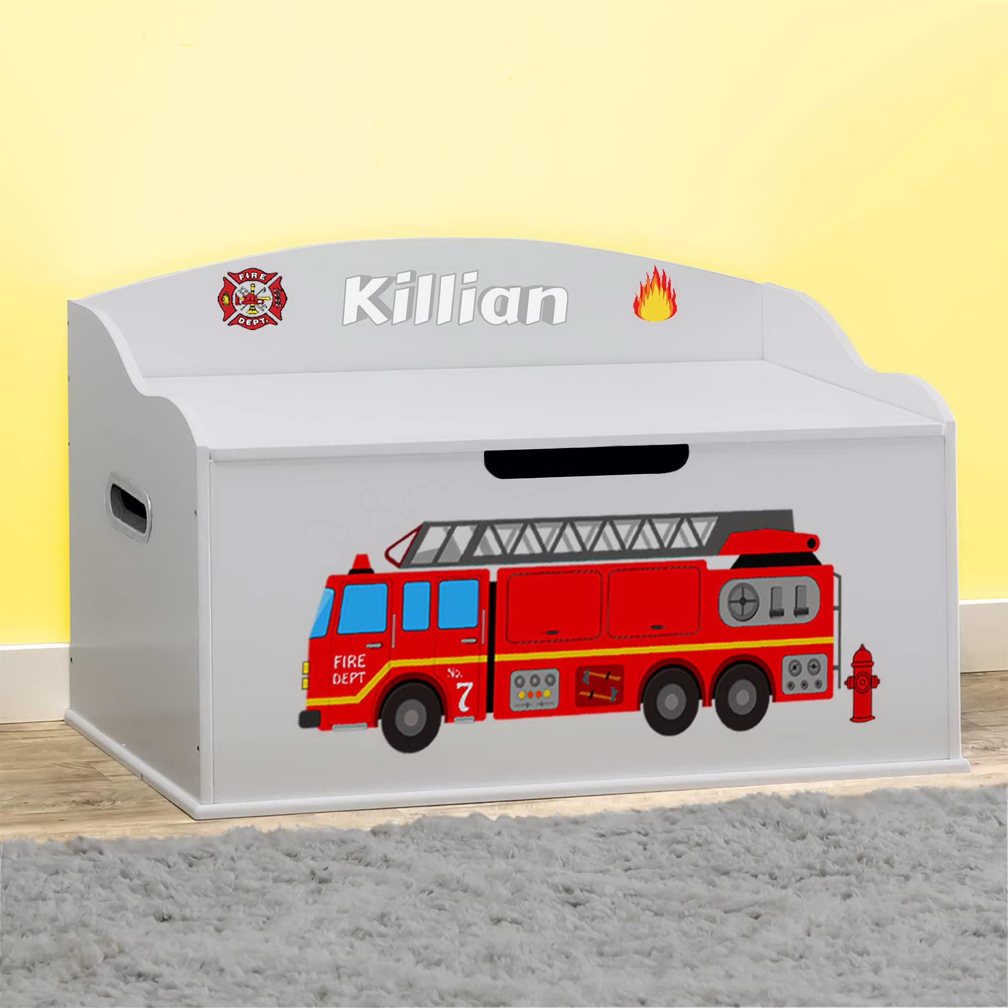 DIBSIES Personalized Creative Wonders Toy Box (Firetruck, Dream Cloud Grey)