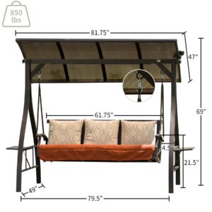 Patio Porch Swing 3 Person Adjustable Canopy Deluxe Hammock Swing Glider with Solar LED Light and 3 Sunbrella Cushions for Outdoor Garden, Balcony, Backyard by Domi outdoor living