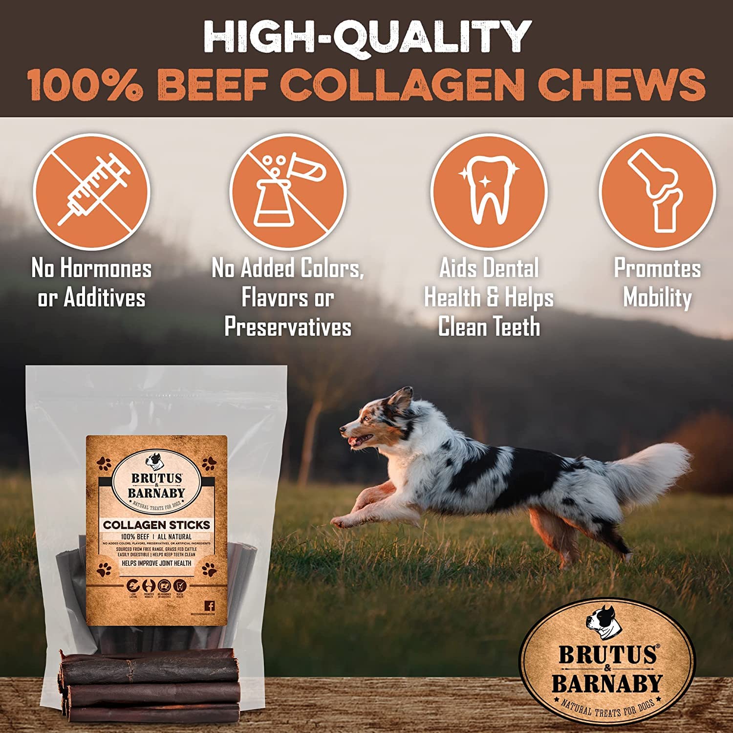 Beef Collagen Sticks For Dogs - Great Long Lasting Beef Collagen Dog Chews - Odor-Free, Natural Treat That Supports Joint Health With Natural Glucosamine & Chondroitin, For All Dog Breeds