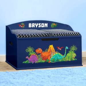 dibsies personalized creative wonders toy box (dinosaurs, blue)