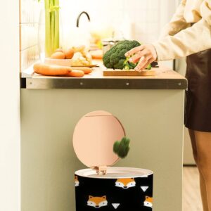 7L/1.8 Gallon Garbage Can with Press Top Lid seamless with foxes faces and geometric figures Geometric abstract It Trash Bin with Wooden Legs Dog Proof Round Trash Can for Kitchen Outdoor Bathroom