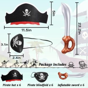 Legigo 18 Pcs Funny Pirate Party Set- Pirate Kids' Party Cosplay Supplies Include 6 Felt Pirate Hats, 6 Pirate Eye Patches, 6 Inflatable Swords for Caribbean Fancy Dress Cosplay Party Stage Prop