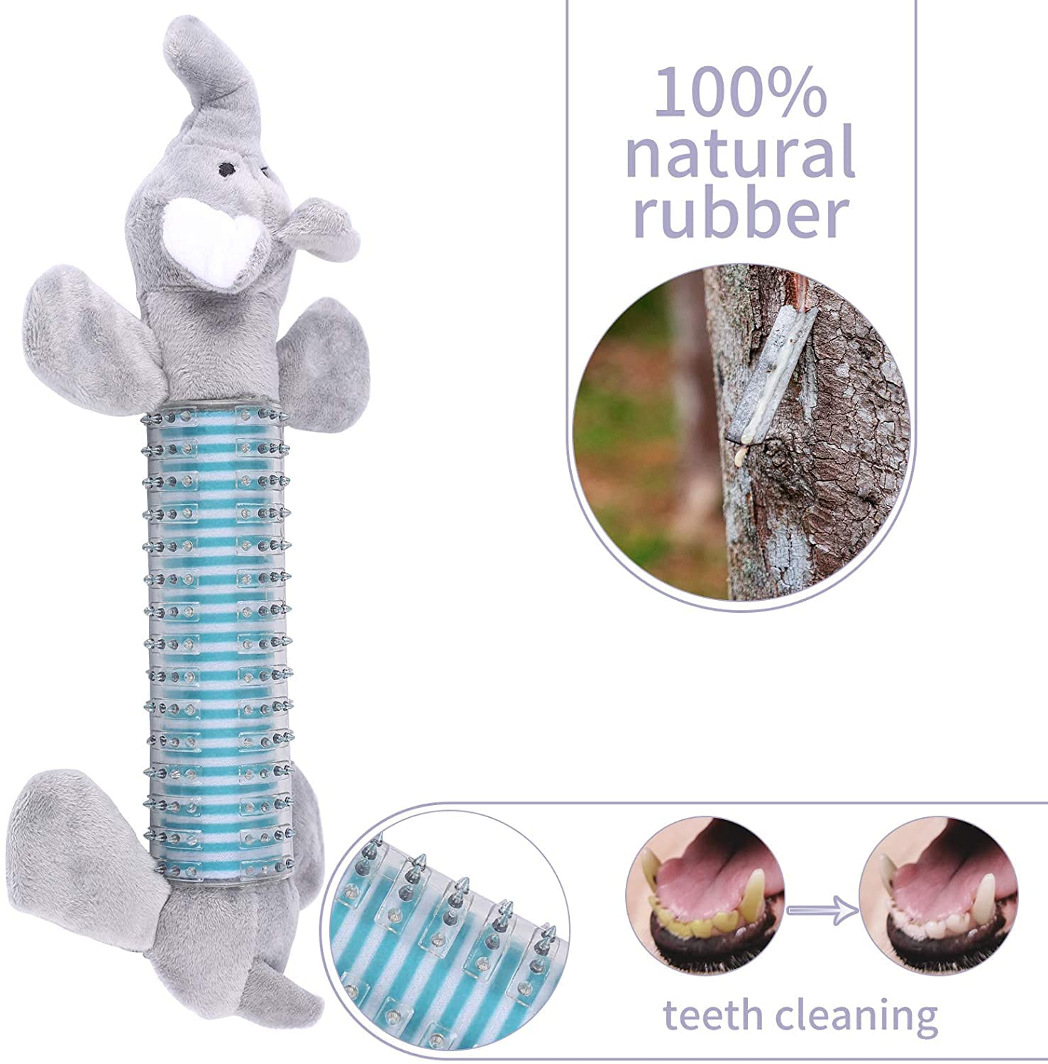 CCDAY Plush Squeaky Dog Chew Toys 3 Packs, Indestructible Tough Durable Dog Toothbrush Toys for Small and Medium Dogs Natural Material Dental Care Puppy Toys (Gray)