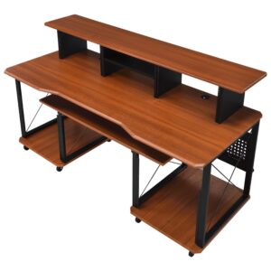 Acme Furniture Metal and Wooden Music Desk with Wheels, Cherry and Black