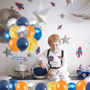 60Pcs Balloons Orange Blue, Outer Space Party Balloons Set, Navy Blue Silver Orange Yellow Agate Latex Balloon, Blue Party Balloons for Boys Kids Space Theme Birthday Party, Graduation, Baby Shower