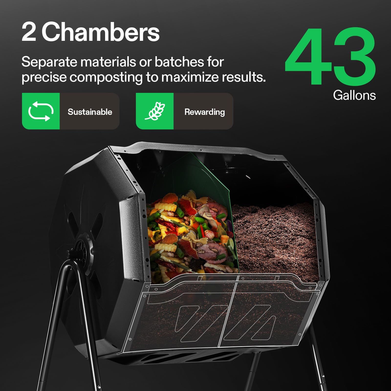 VIVOSUN Dual Rotating Batch Compost Bin with Compost Thermometer (20 Inch & 0-200°F)