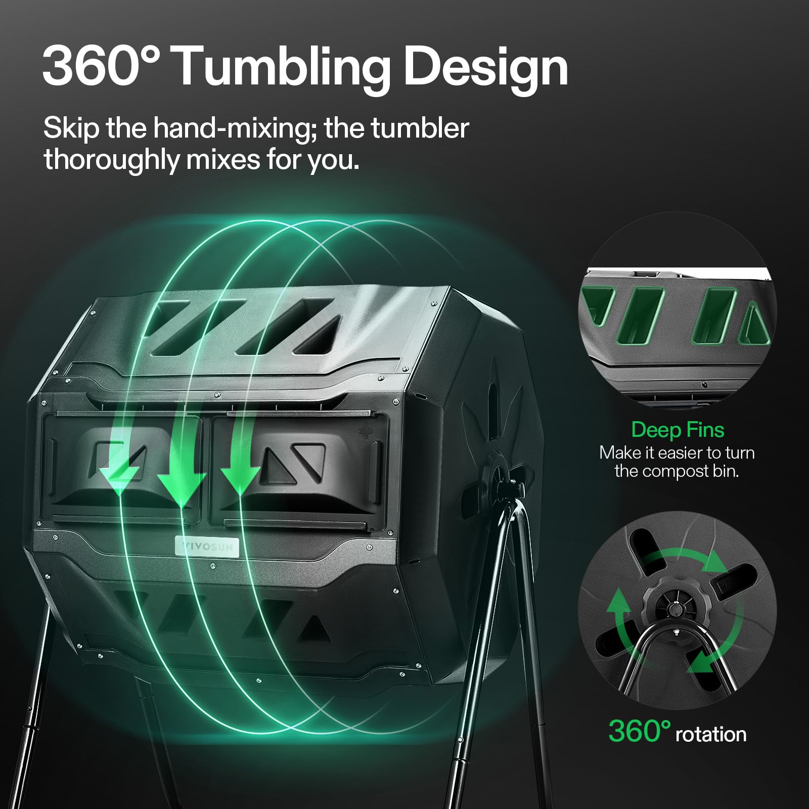 VIVOSUN Dual Rotating Batch Compost Bin with Compost Thermometer (20 Inch & 0-200°F)
