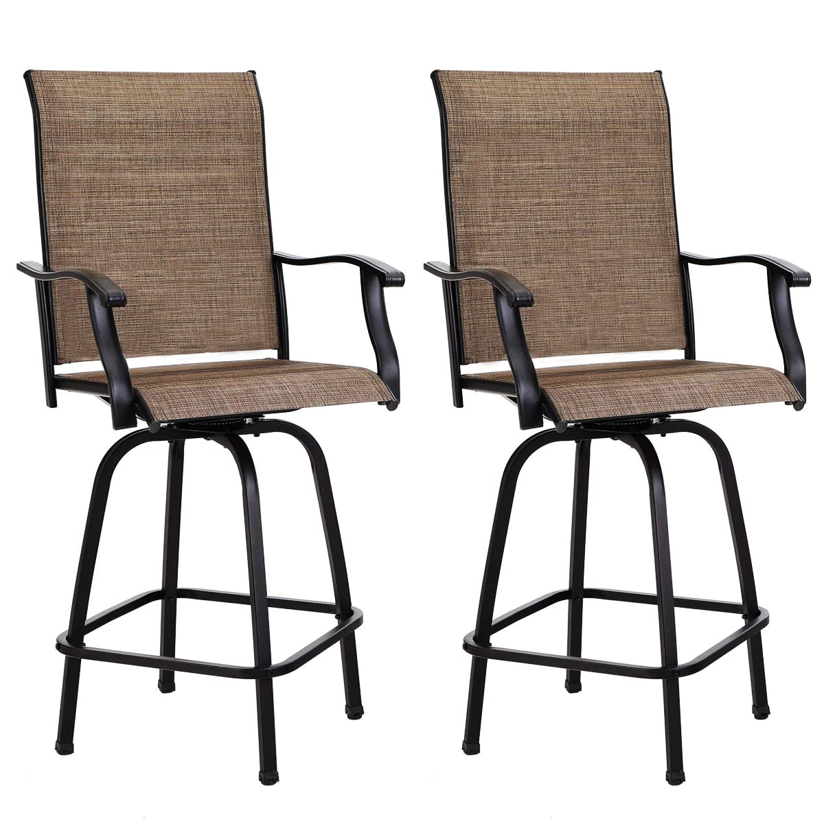 Mingyall Outdoor Swivel Bar Stools Set 2, High Top Patio Chairs Patio Bar Stools Textilene for Bistro Lawn, Garden, Backyard All Weather Outside bar stools,Tall Patio Chairs (2, Brown)