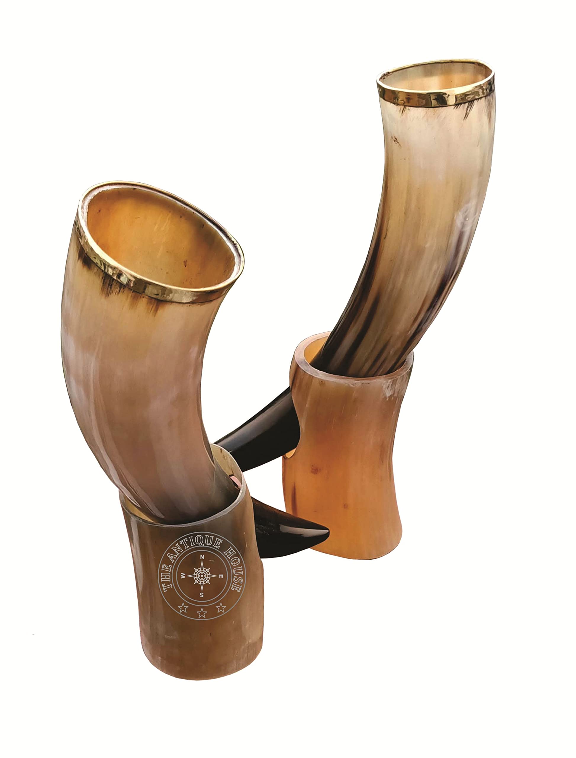 Set of Two Antique Style Horn Drinking Horn Mug with Stand Viking Style Beer Wine Mead Mug Wedding Gift