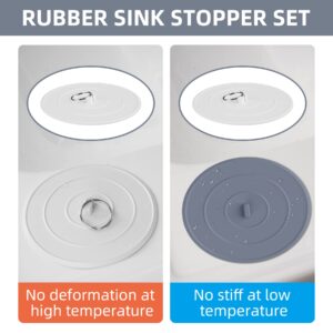 Hibbent 2 Pack Bath Tub Stopper, Flat Suction Sink Stopper Rubber Silicone Shower Drain Bath Plug Stopper for Kitchen, Bathroom and Laundry Sink (White-Grey)