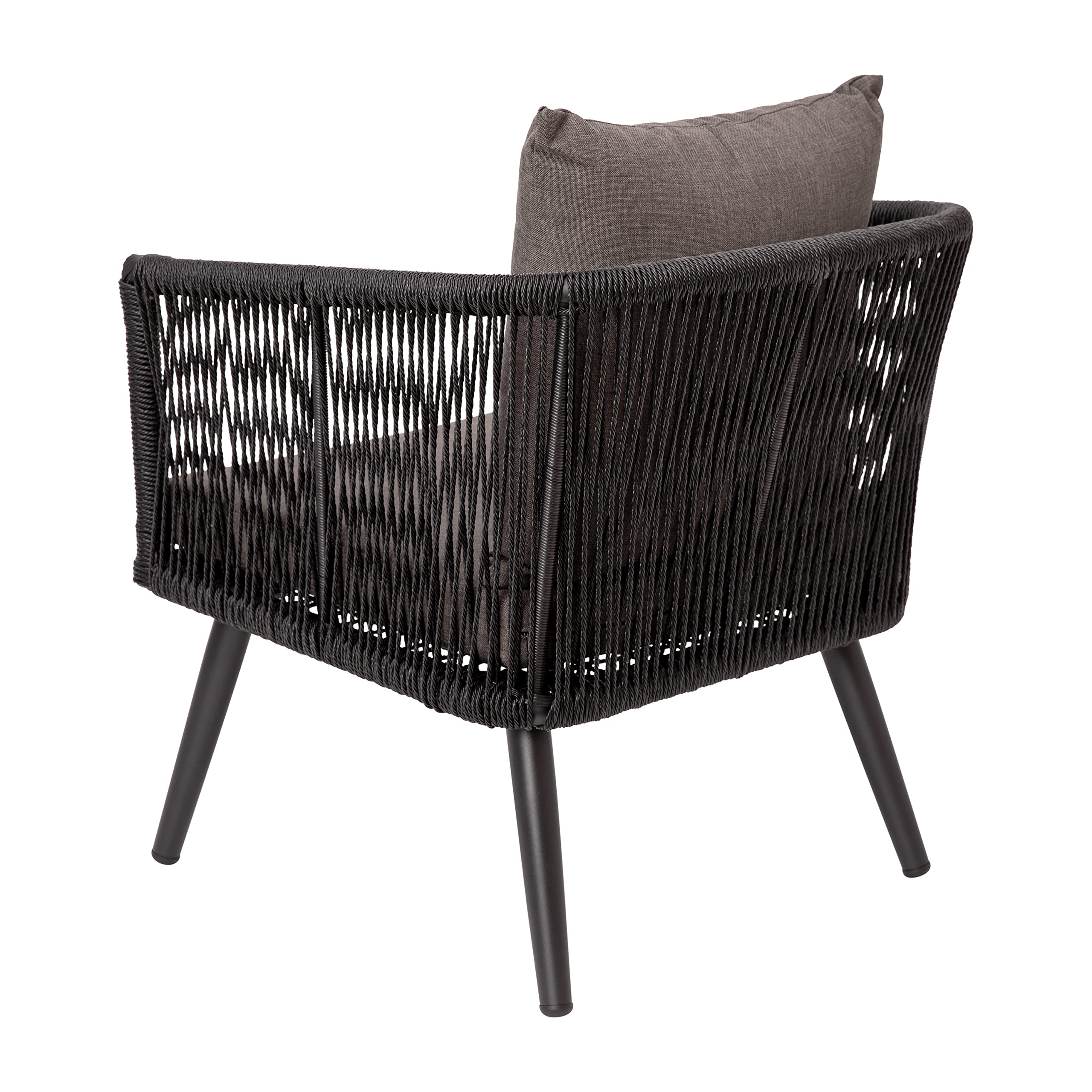 Flash Furniture Kierra 4 Piece Indoor/Outdoor Seating Set - Black Woven Back & Seat - Gray Zippered Removable Cushions - Aluminum Frames - Black Metal Plank Top Table