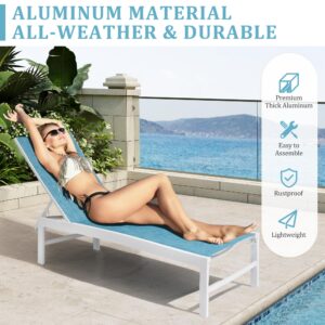 VredHom Patio Chaise Lounge Chair Set, 3PCS Outdoor Recliner Lounge Chair with Side Table, All Weather Chaise with 5 Adjustable Backrest and Lay Flat Positions for Garden, Balcony, Pool