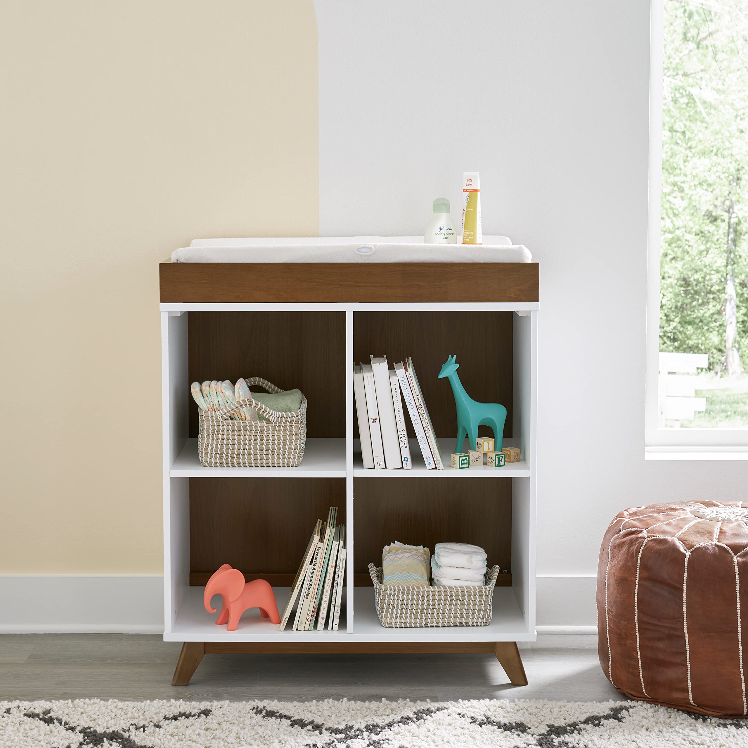 DaVinci Otto Convertible Changing Table and Cubby Bookcase in White and Walnut