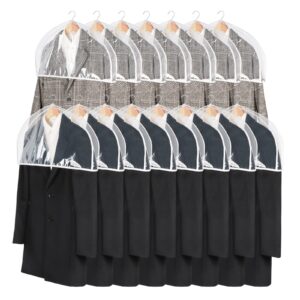 zilink clear shoulder covers for clothes (set of 15) breathable clothes dust cover protectors with 2" gusset for suit, coats, jackets